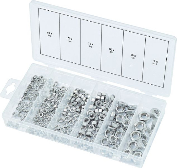 Gamme d'écrous en acier inoxydable KS Tools, métriques, 300 pièces, 970.0450