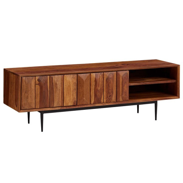 Wohnling lowboard sheesham bois massif 123x42x35 cm Commode TV avec deux portes, meuble TV design haut, table TV meuble TV moderne, WL6.556