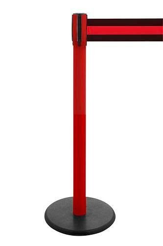 Système de contrôle des foules DENIOS Traffico 2.9, poteau rouge, ceinture noire/rouge, 3,80 m, 241-963