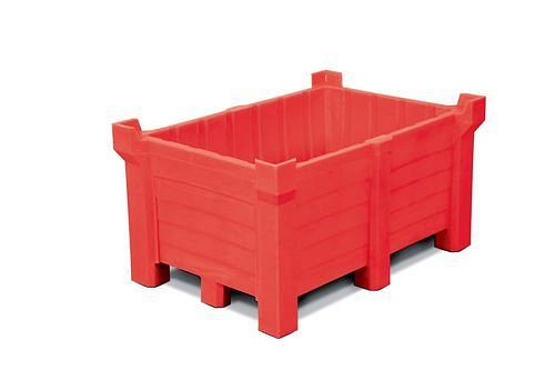DENIOS Stapelbehälter aus Polyethylen (PE), 400 Liter Inhalt, 360 Liter Auffangvolumen, geschlossen, rot, 185827