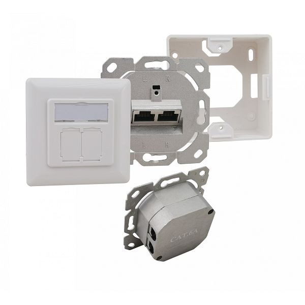 Boîte de jonction Helos, Cat 6A (EIA/TIA), AP/UP, 2 ports, horizontal, blanc pur, 262785