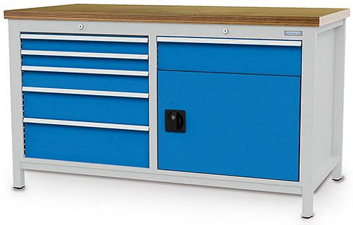 Établi à caisson Bedrunka+Hirth série 1500 R24-24, 2x75, 1x100, 2x150, 1x200, tiroir à extension complète 100%, 1500 x 750 x 859 mm, 03.15.07V