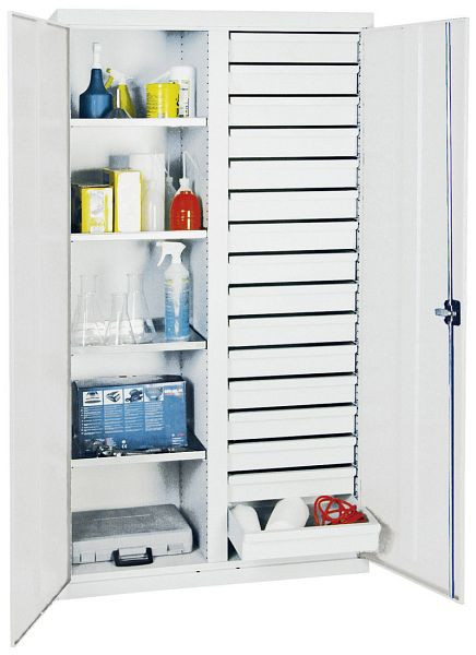 armoire à outils et matériaux contondants série 2000, 7035/7035, 4 étagères, cloison centrale, 16 tiroirs, 2004107
