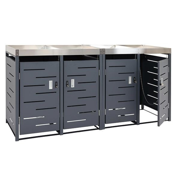 Habillage pour poubelle à 4 roues Mendler HWC-H40b, bac à poubelle à roulettes, bac à plantes combinaison acier inoxydable-métal 78kg 101x51x59 extensible, 2x99043+2x99044