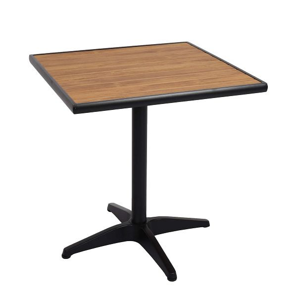 Table de jardin Mendler HWC-J95, table de balcon table bistro, gastronomie extérieur revêtement aluminium polywood, noir, teck brun, 84863