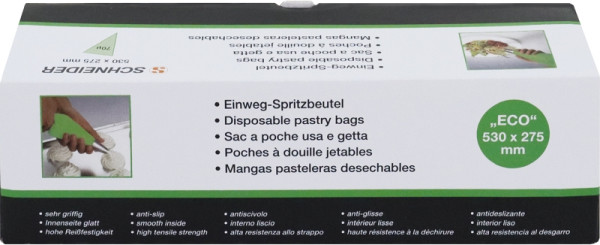 Poche à douille Schneider EW, ECO, pointe fermée, 530 x 275 mm, 70 µ, roulée, couleur vert, paquet : 100 pièces/carton, 391820