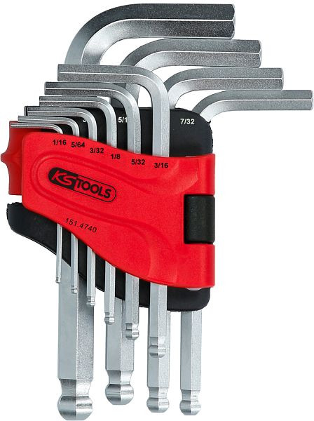 KS Tools Jeu de clés Allen à tête sphérique, 10 pièces, courtes, 1/16"-3/8", 151.4740