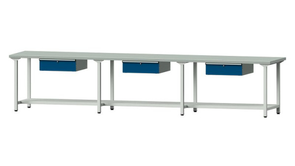 Bancs de travail ANKE table de travail, modèle 203, 4050 x 800 x 840 mm, RAL 7035/5010, ZBP 40 mm, 401.544