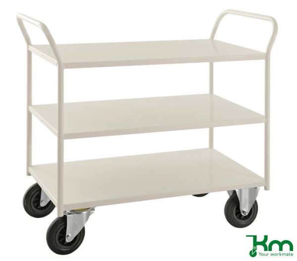 Kongamek 3 Étagères Chariot Étagère Entièrement Soudé 1080x450x975mm Blanc 2 Fixe 2 Pivotant KM4127