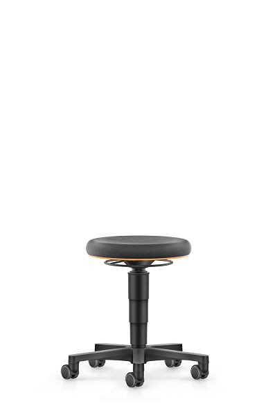 tabouret polyvalent bimos à roulettes, Supertec noir, hauteur d'assise 450-650 mm, anneau de couleur orange, 9463-SP01-3279