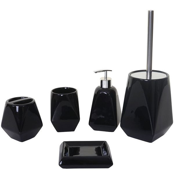 Ensemble de salle de bain 5 pièces Mendler HWC-C71, ensemble de toilette, ensemble de salle de bain, accessoires de salle de bain, céramique, noir, 61681