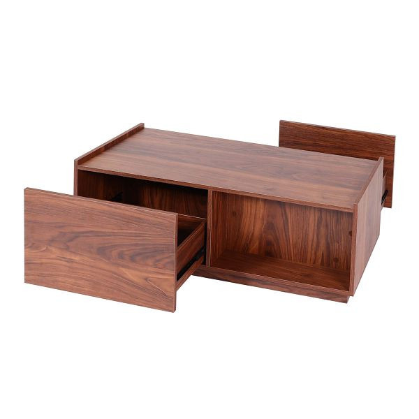 Table basse Mendler HWC-J78, table de salon, table d'appoint, tiroir, MDF 110x50x40cm, aspect noyer, 86644+83206