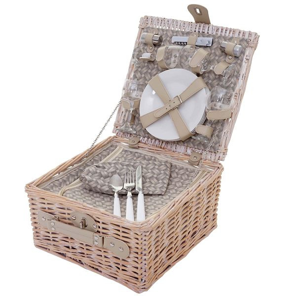 Ensemble panier pique-nique Mendler pour 4 personnes, sac pique-nique + glacière, verre porcelaine inox, beige, 51416