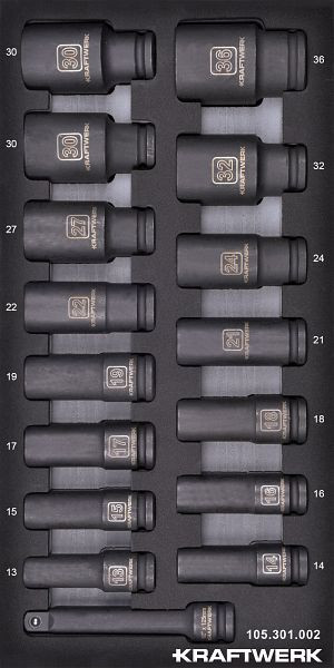 Kraftwerk BASIC LINE EVA 1/2'' clé à douille à chocs insert long 16 pcs. Incrustation 20x40, 105.301.002
