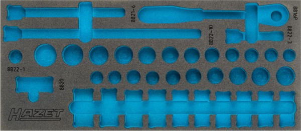 Insert en mousse souple à 2 composants Hazet, pour 163-379/38, dimensions / longueur : 392 mm x 172 mm Taille du système d'organisation : 1/3+ (172 x 392 mm), 163-379L