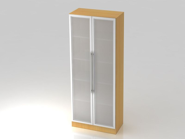 Vitrine Hammerbacher 5OH, panneau de base, poignée de garde-corps hêtre/argent, 80x42x200,4 cm (LxPxH), V7100G/6/S/RE