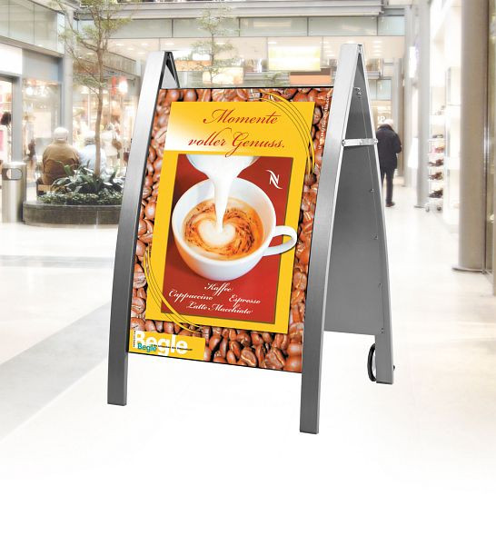 Porte-affiche Kerkmann Boston, L 720 x P 700 x H 1150 mm, aluminium argenté, 44689814