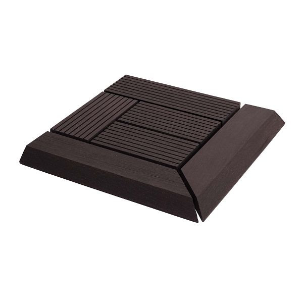 Mendler WPC carrelage de sol d'angle Rhône + finition, terrasse aspect bois, 30x30cm Premium, angle, décalage anthracite, 77628