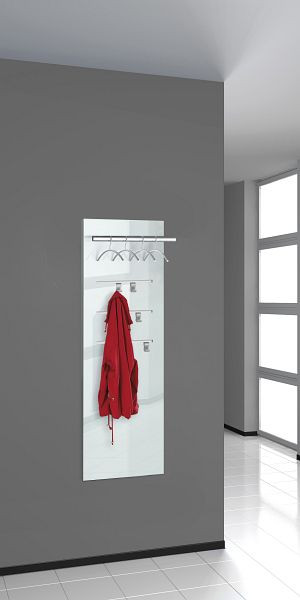 Kerkmann Lugano porte-manteau mural en verre avec 4 cintres et 4 patères, blanc/argent, 32607610