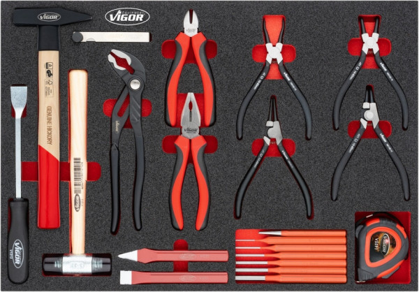 Pince VIGOR, marteau, jeu de burins, V5637N
