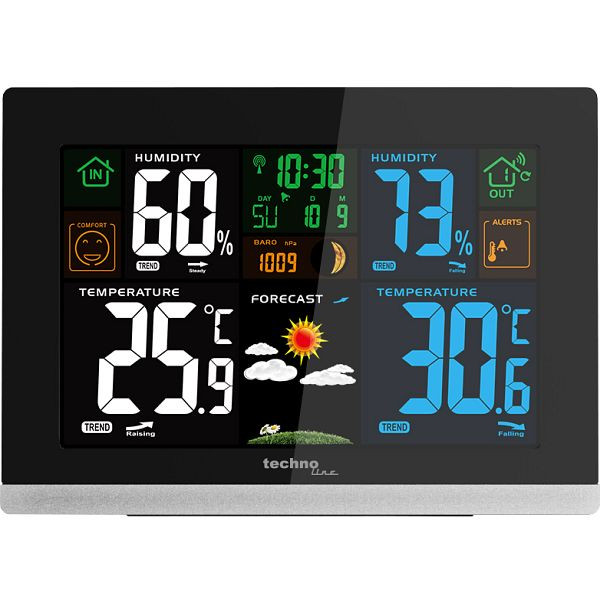 Station météo Technoline, radio-réveil DCF-77 avec possibilité de réglage manuel, dimensions : 157 x 115 x 40 mm, WS 6462