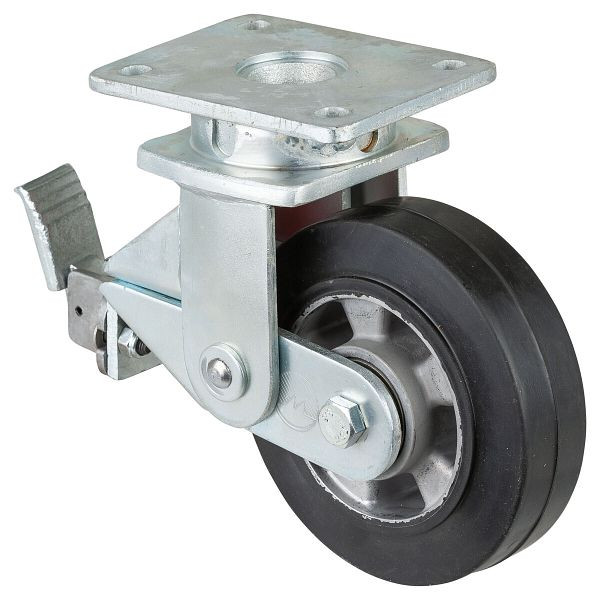 Roulettes BS Roulettes fortes charges à ressorts avec freins, largeur 50 mm, Ø160 mm, jusqu'à 300 kg, bandages élastiques noirs, corps en aluminium, roulements à billes, T120.B80.160
