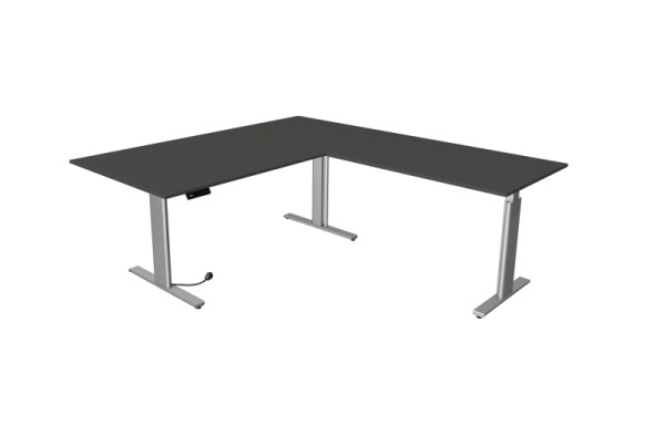 Kerkmann Move 3 table assis/debout argent L 2000 x P 1000 mm avec élément complémentaire 1200 x 800 mm, anthracite, 10235913