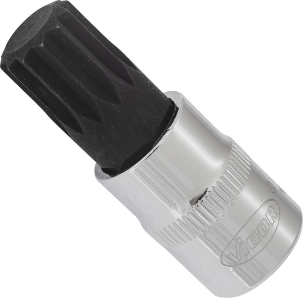 Embout de tournevis VIGOR, carré creux 10 mm (3/8 pouce), profil cannelé interne XZN, M14, longueur : 48 mm, pour commande manuelle, V6112