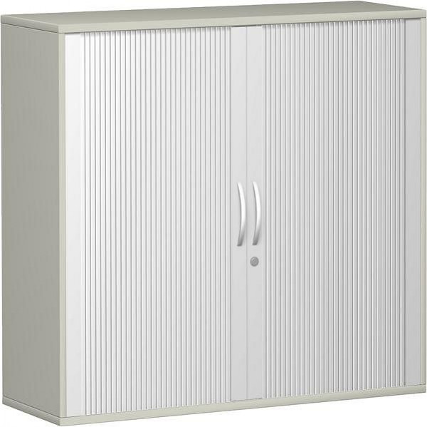 armoire à volets roulants geramöbel 2 étagères décoratives, verrouillable, 1200x425x1152, argent/gris clair, N-10Q312-SL