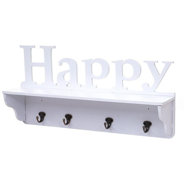 Porte-manteau mural Mendler HWC-D41 Happy, porte-manteau, 4 crochets solides 30x60x13cm, blanc, 62808