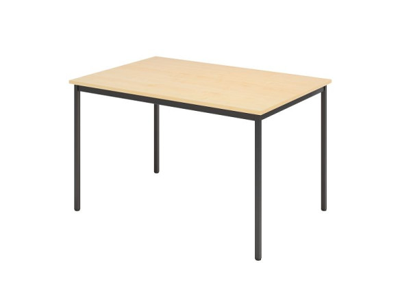 Table de réunion Hammerbacher VS12, 120 x 80 cm, plateau : érable, piètement à quatre pieds noir, hauteur de travail 72 cm, cadre en acier noir, VVS12/3/D