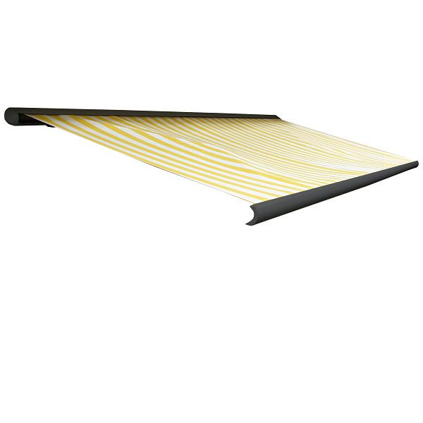 Store à cassette électrique Mendler T122, store cassette complète 4x3m, polyester jaune/blanc, cadre anthracite, 58263+34295+58310