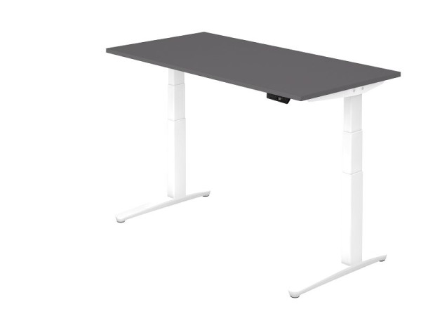 Bureau assis-debout électrique Hammerbacher 160x80cm graphite/blanc, forme rectangulaire, VXBHM16/G/WW