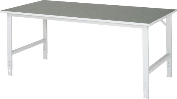 Table de travail RAU série Tom (6030) - réglable en hauteur, plan de travail avec revêtement linoléum/universel, 2000x760-1080x1000 mm, 06-625L10-20.12