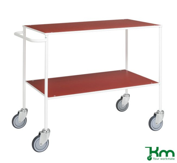Chariot de table Kongamek entièrement soudé, rouge / blanc, 4 roulettes pivotantes dont 2 avec freins, KM171-1B