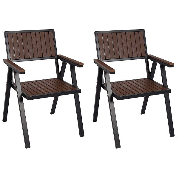 Mendler HWC-J95 ensemble de 2 chaises de jardin, chaise de balcon, revêtement extérieur, aluminium polywood, cadre noir, brun foncé, 84857