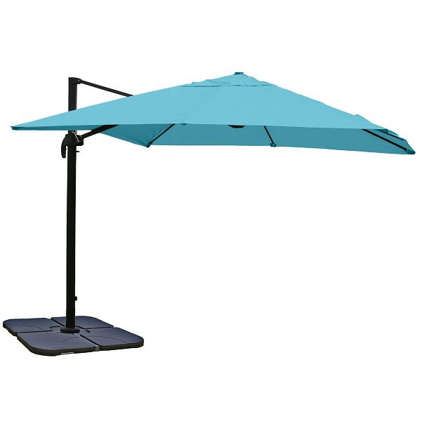 Mendler gastronomy parapluie feu tricolore HWC-A96, parasol, 3x3m (Ø4,24m) polyester/aluminium 23kg, turquoise avec support, 153409+76853+70477