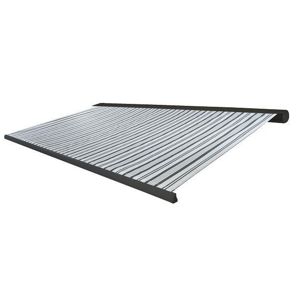 Store à cassette électrique Mendler T122, store cassette complète 4x3m, polyester gris/blanc, cadre anthracite, 58264+34295+58310