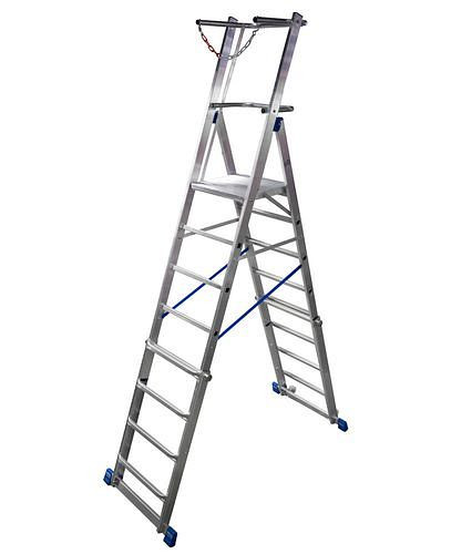 Échelle à plateforme télescopique Krause, en aluminium, avec grande plateforme debout, réglable en hauteur, 6-8 échelons, 257470