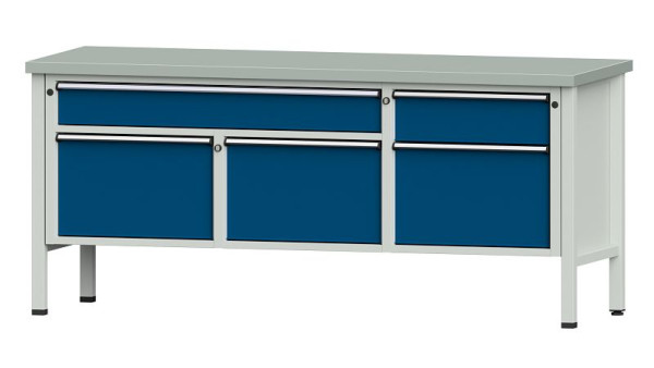 Établis ANKE Établi en caisson, modèle 280 V, 2000 x 700 x 890 mm, RAL 7035/5010, ZBP 40 mm, 304.513