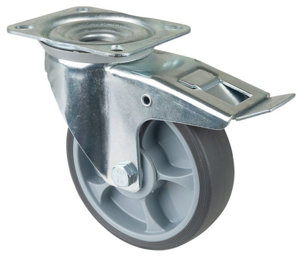 Rouleau de transport BS rollers avec frein, largeur 45 mm, Ø160 mm, jusqu'à 200 kg, plastique, roulement à billes, plateau, lot de 2, L420.A85.162