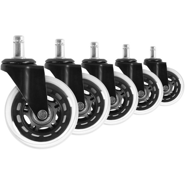 Amstyle lot de 5 roulettes universelles robustes pour chaises de bureau, axe 11 mm / diamètre 75 mm, SPM1.949