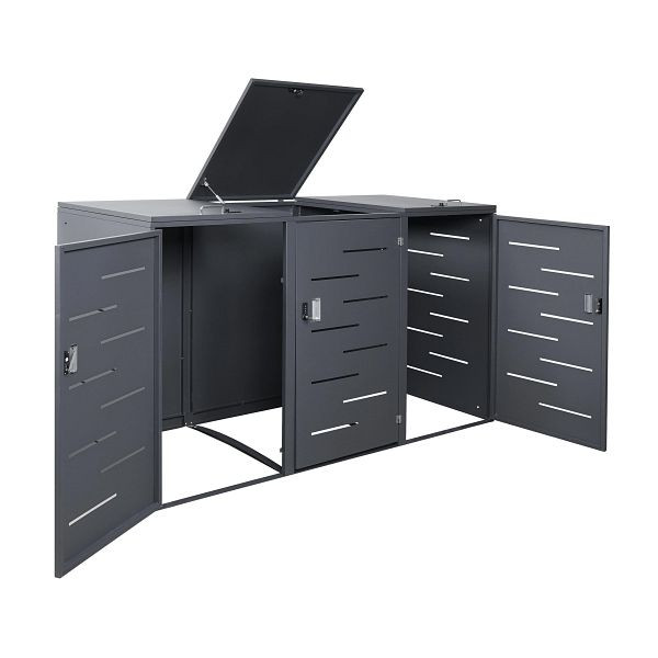 Mendler HWC-E83 Revêtement de poubelle à 3 roues, poubelle, couvercle de poubelle, extensible 108x61x76cm, anthracite, acier 75kg, 68810+68808+68809