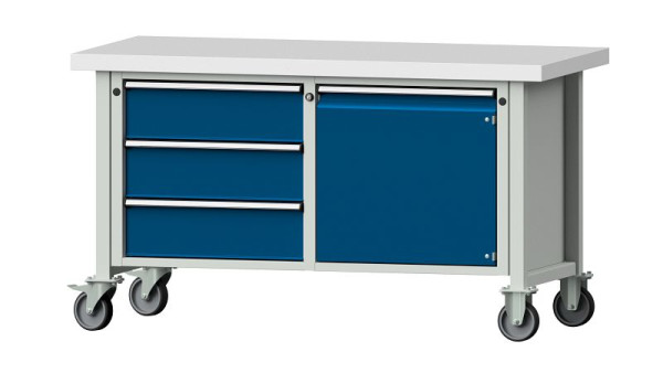 Établis ANKE établi à caissons, modèle 106 V, 1500 x 700 x 850 mm, RAL 7035/5010, KSP 50 mm, mobile, 305.602