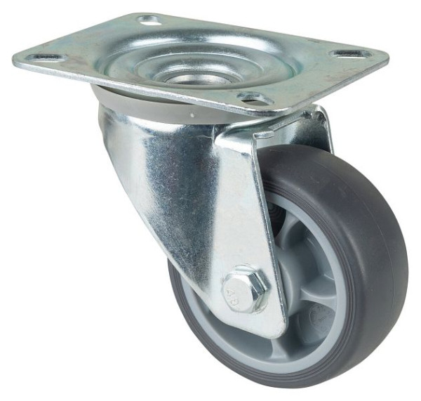 Rouleau de transport BS rollers, largeur 32 mm, Ø80 mm, jusqu'à 100 kg, pneus thermoplastiques gris, roulements à rouleaux, plateau, lot de 4, L400.B44.081