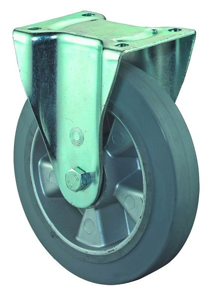 Roulette robuste BS Wheels, roulette fixe, largeur de roue 50 mm, Ø roue 200 mm, capacité de charge 450 kg, bandages élastiques gris, aluminium, roulements à billes, L610.B83.200