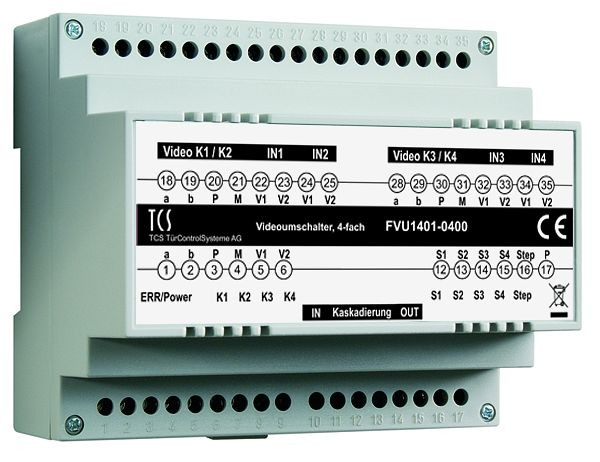 Commutateur de signal vidéo TCS pour la sélection ciblée de 1 à 64 caméras, quadruple, rail DIN 6 TE, FVU1401-0400