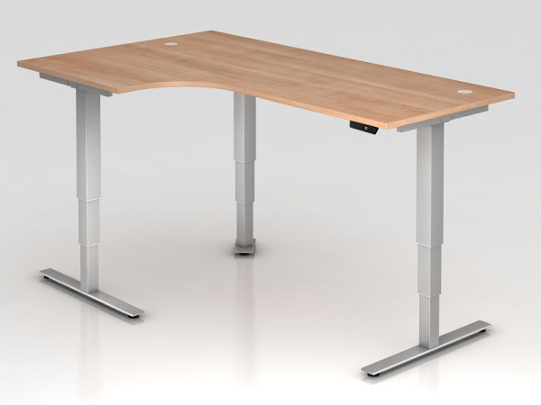 Hammerbacher table d'angle assis-debout électrique 200x120cm 90° noyer, forme d'angle 90°, peut être monté à gauche ou à droite, VXDSM82/N/S