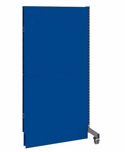 Cloison acoustique mobile DENIOS, panneau rapporté, L 1000, H 2000 mm, tôle perforée acoustique d'un côté, gris/bleu, 293112