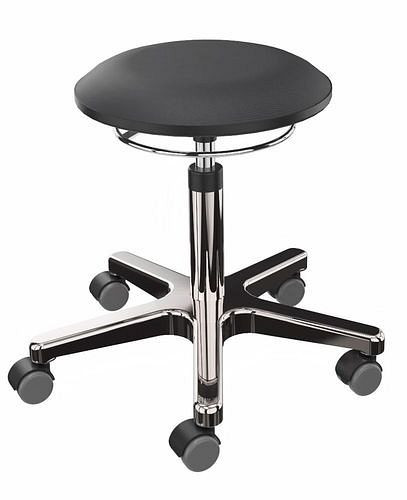 Tabouret de travail Dauphin recouvert de noir, piètement en aluminium, 266958